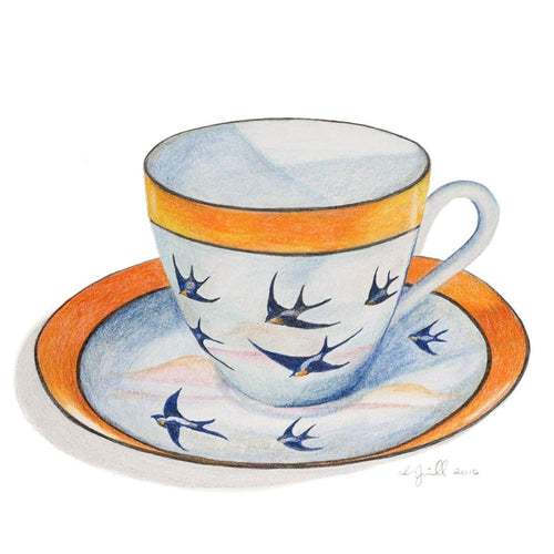 Original drawing - Bluebird teacup