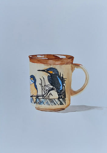 Pottery mug with Kingfishers