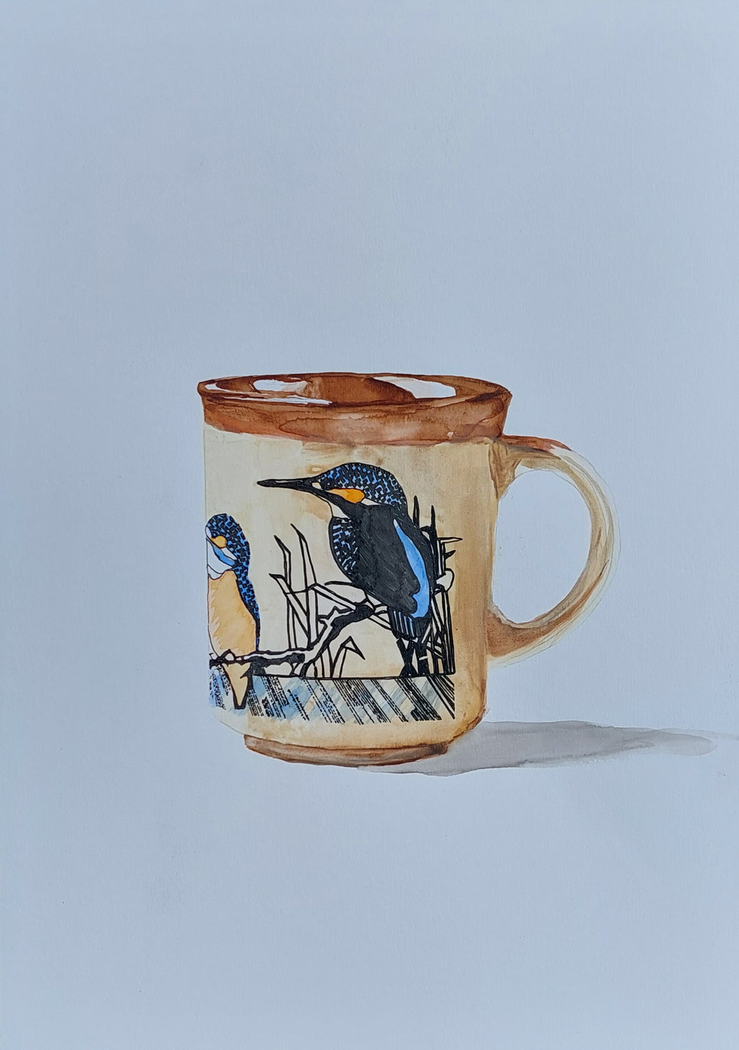 Pottery mug with Kingfishers